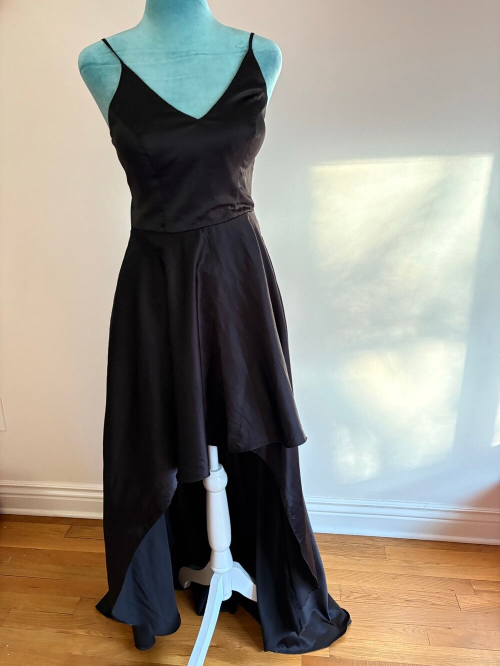 Black Satin High-Low Formal Dress Goth Prom Minimalist 1/2 vampy dark witch